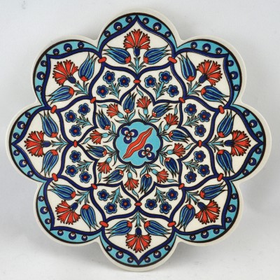 Turkish Trivet - PN-97 | Blue & Red Small Thistles Floral