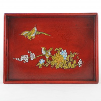 Tray - Red with Golden Birds and Flowers