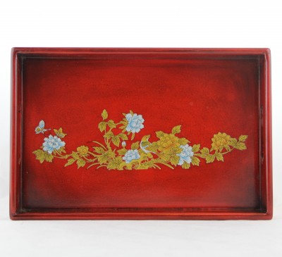 Tray - Red with Golden & Blue Birds and Flowers