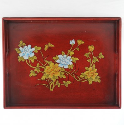 Tray - Red with Flowers