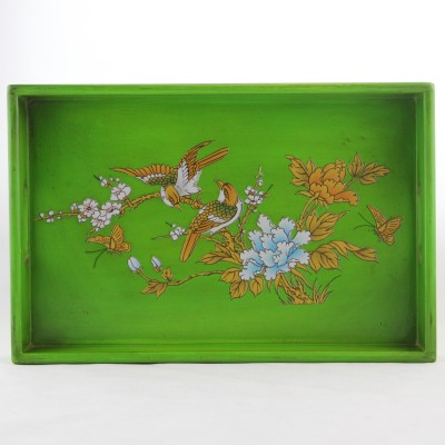 Tray - Green with Golden Bird and Flowers