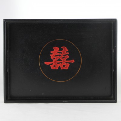 Tray - Black with Red Double Happiness Tray - Blue with Golden Flowers | Chinese wooden tray antique vintage gift in Hong Kong HK Home Essentials 