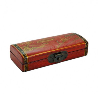 Chinese Compass Leather boxes Home essentials Hong Kong China red wood phoenix dragon happy old traditional vintage llittle storage hand paint 