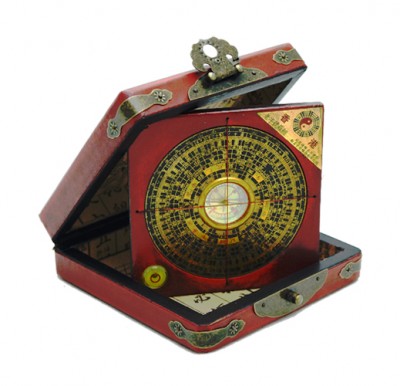 Chinese Compass Leather boxes Home essentials Hong Kong China red wood phoenix dragon happy old traditional vintage llittle storage hand paint 