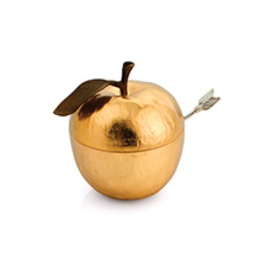 Apple Honey Pot with Spoon - Gold
